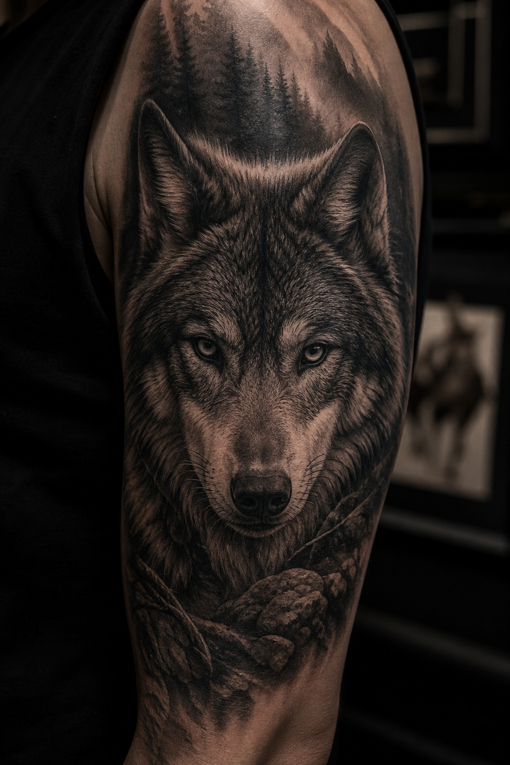 Healed realism wildlife tattoo detail with soft gradients and layered fur texture