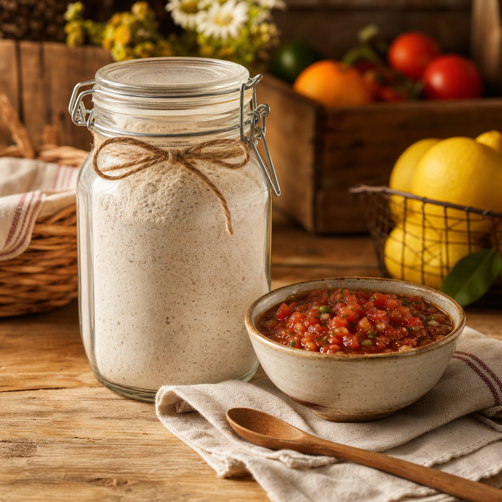 Pancake mix jar and fresh salsa
