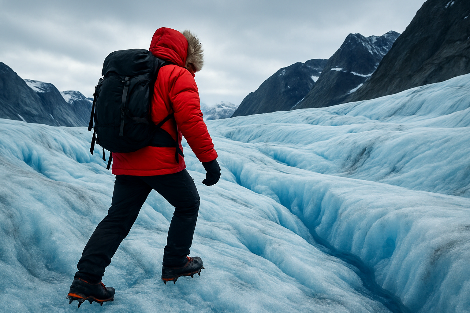 Adventurer on a glacier hike