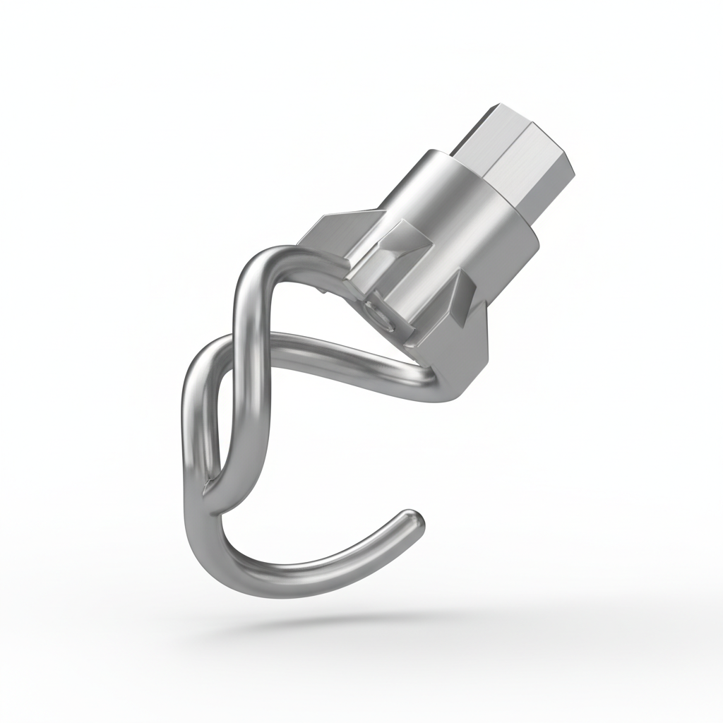 3D angled render of premium stainless steel dough hook