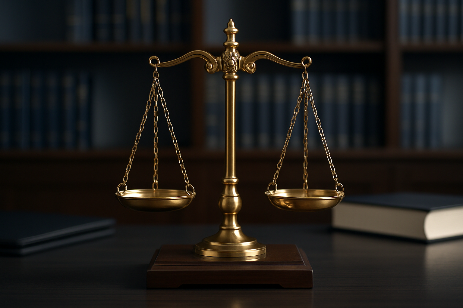 Balanza de la justicia en un entorno legal sobrio