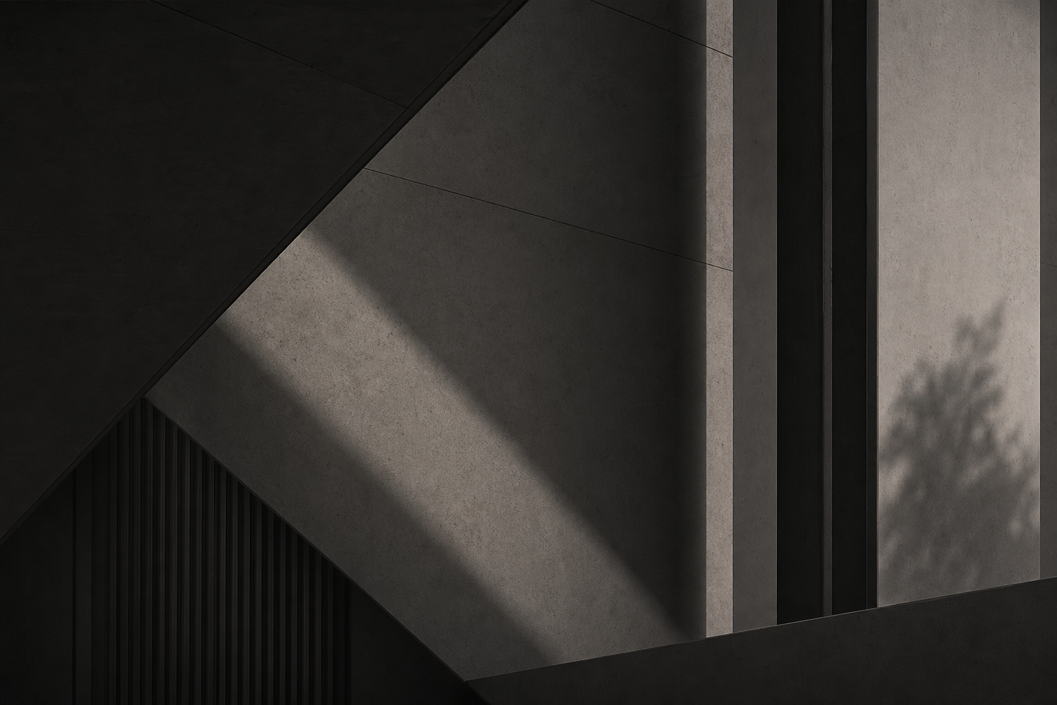 Monochrome architectural shadow study with fine structural lines and soft tonal contrast
