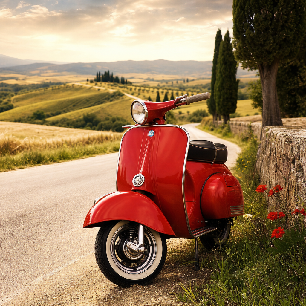 Cinematic portrait of Signora Vespa with studio lighting