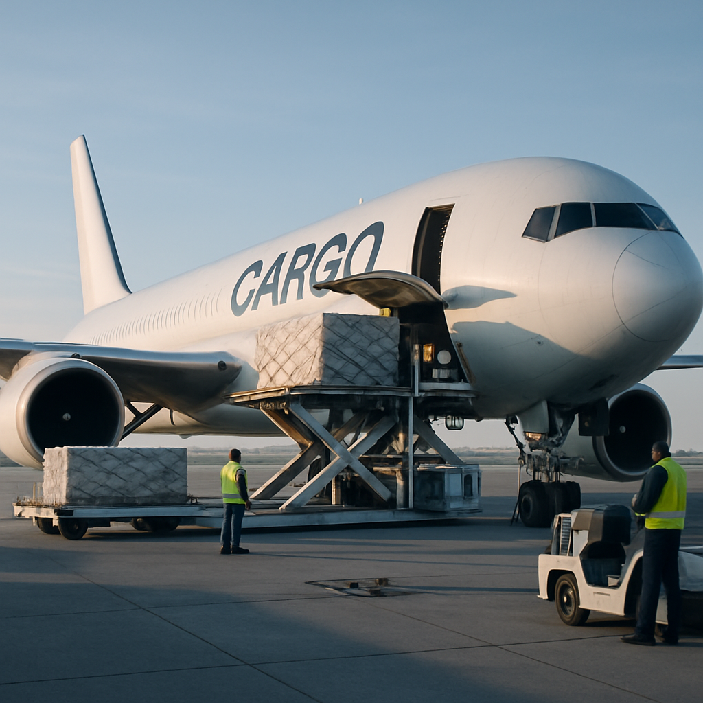 Cargo plane loading at an airport