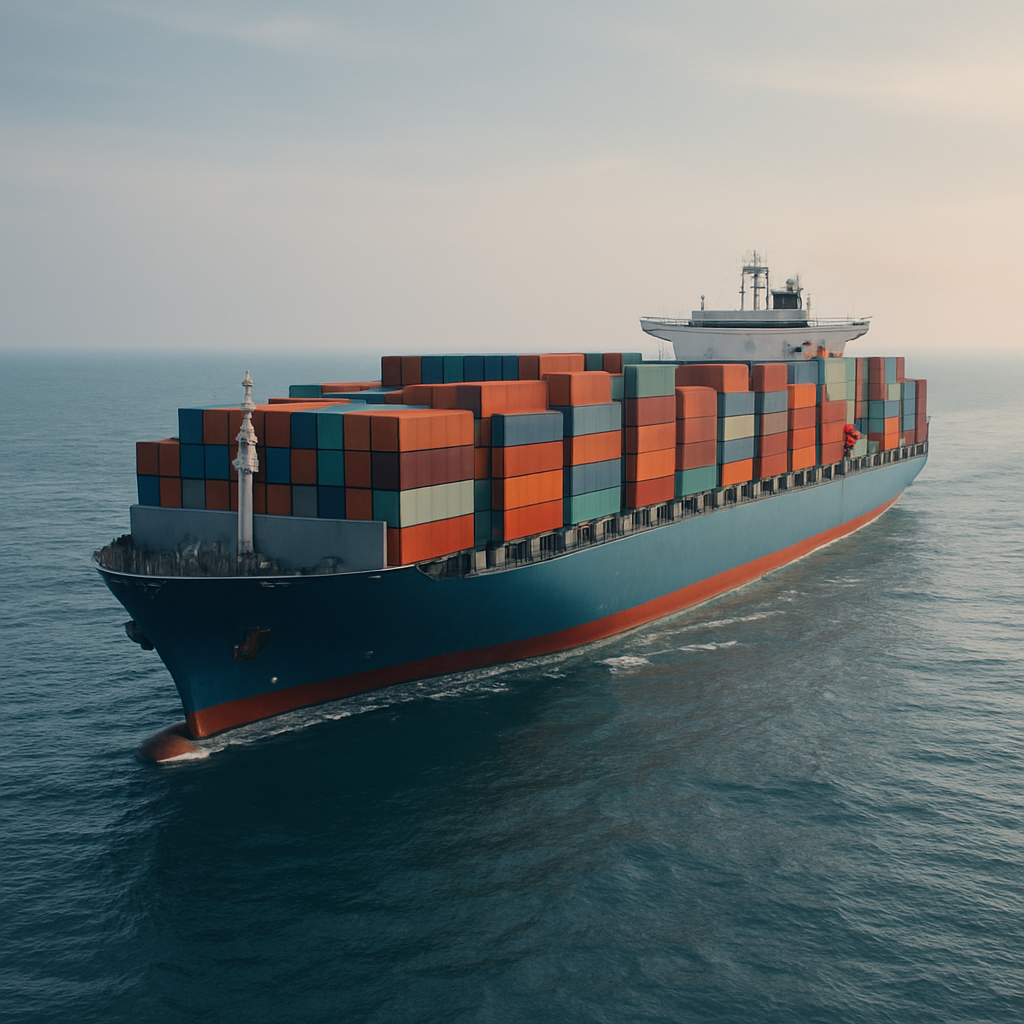 Container ship crossing the ocean