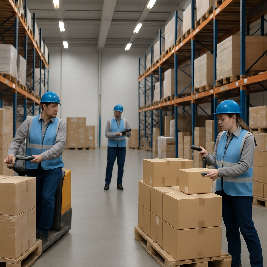 Warehouse team managing freight