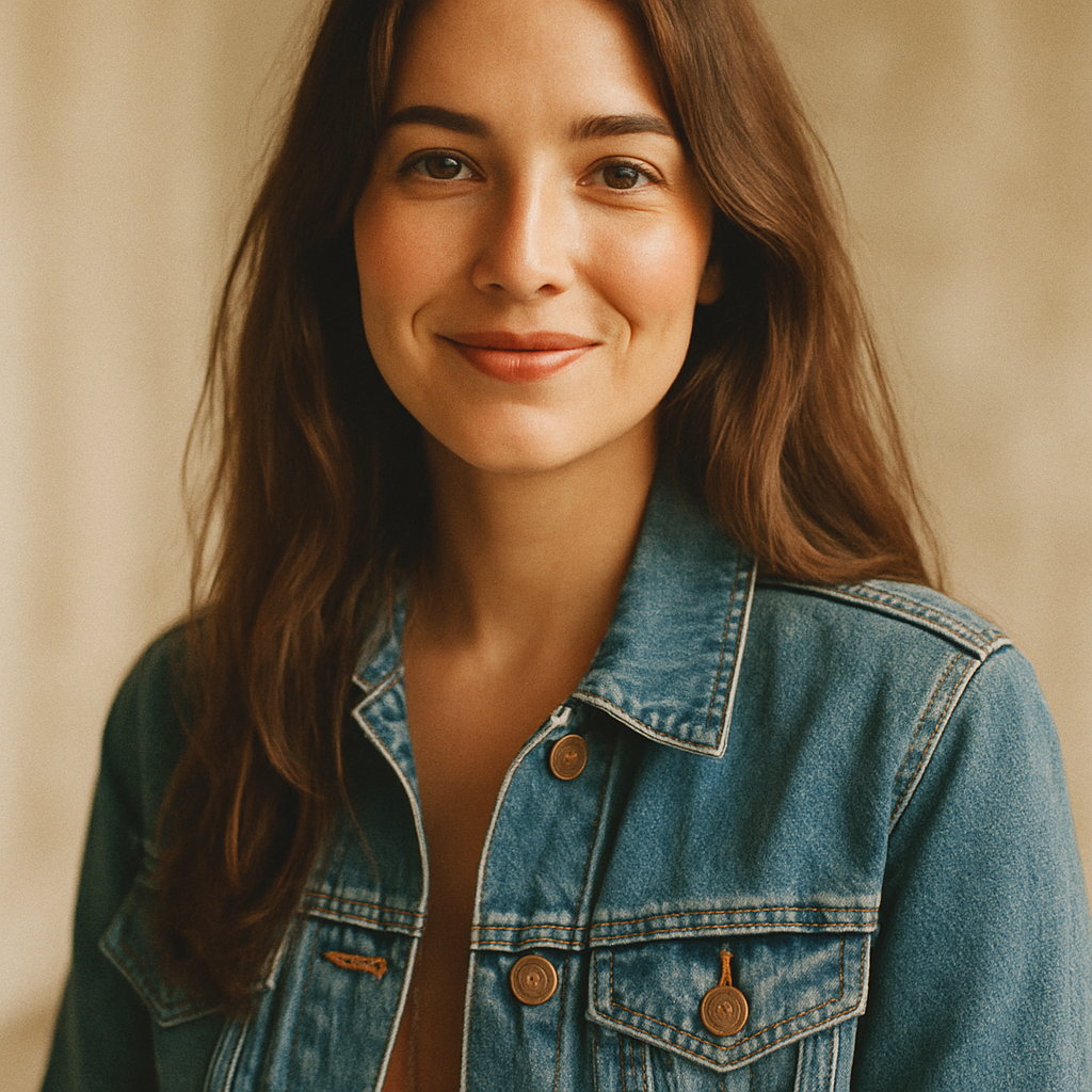 Portrait of a woman with long hair and a denim jacket