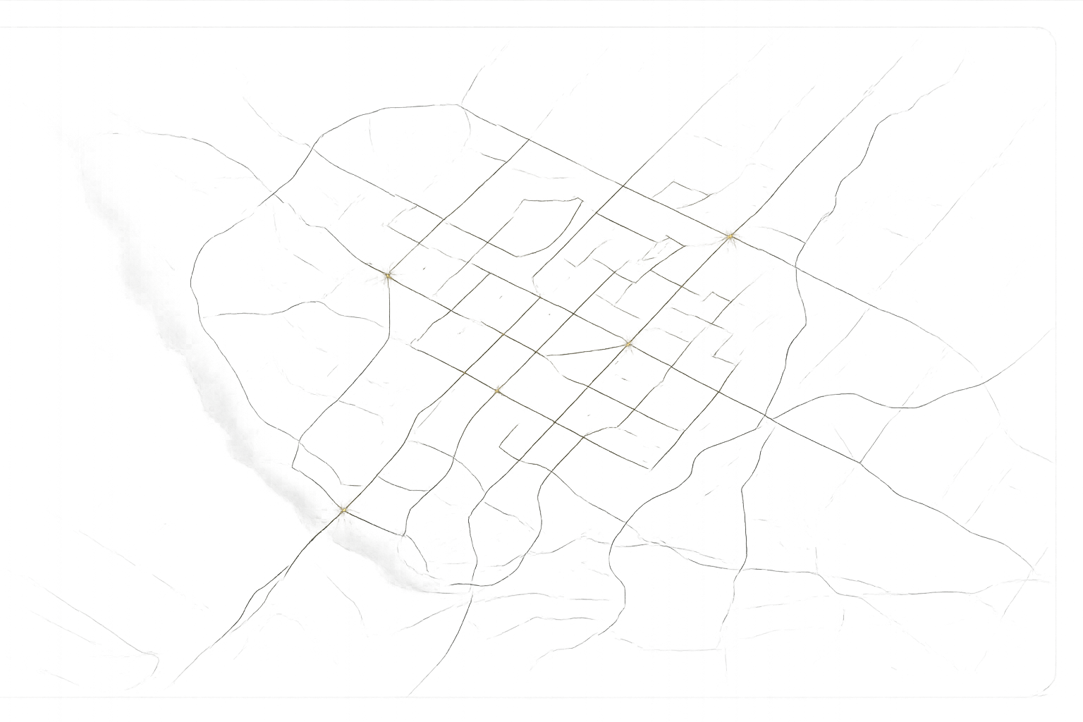 Abstract GIS control-room style visualization of phased smart-city construction across a Nigerian coastal terrain