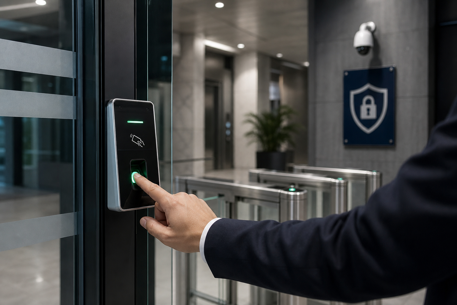 Lector biométrico de huella y autenticación de acceso en ingreso corporativo
