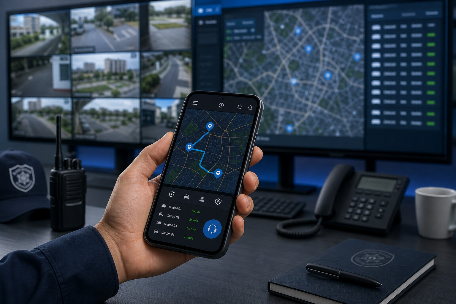 Dispositivo con mapa de seguimiento operativo y rutas geolocalizadas en tiempo real