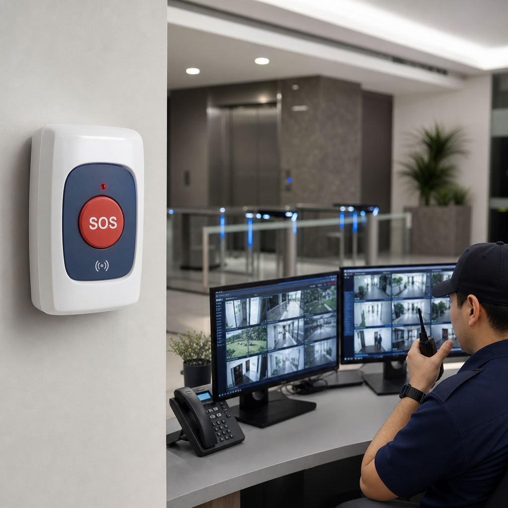 Panel de alerta con botón de pánico y canal digital de emergencia activo