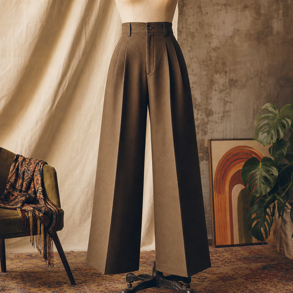 Tailored vintage trousers with dramatic lines and a flattering high rise.