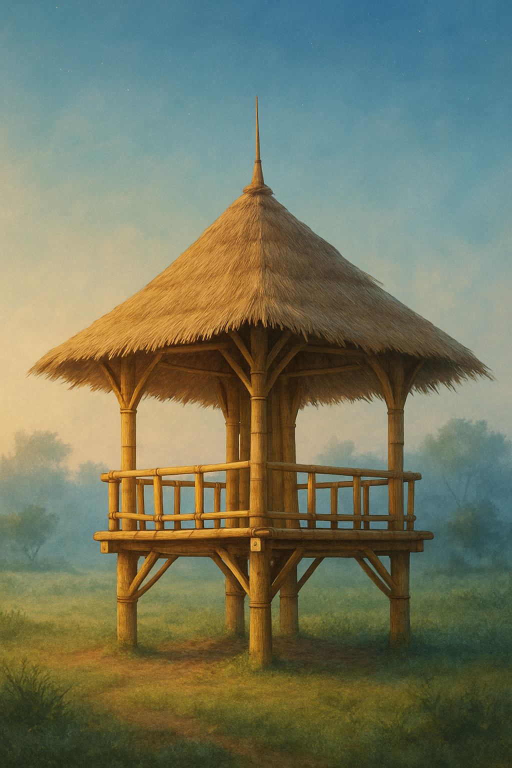 Bamboo sanctuary rooted in soft earth with gentle morning light