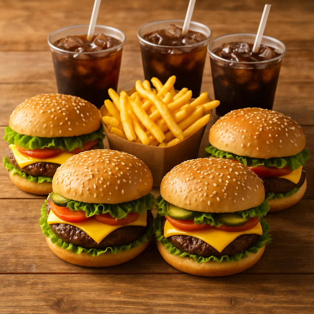 Family Combo burger meal with fries and drinks