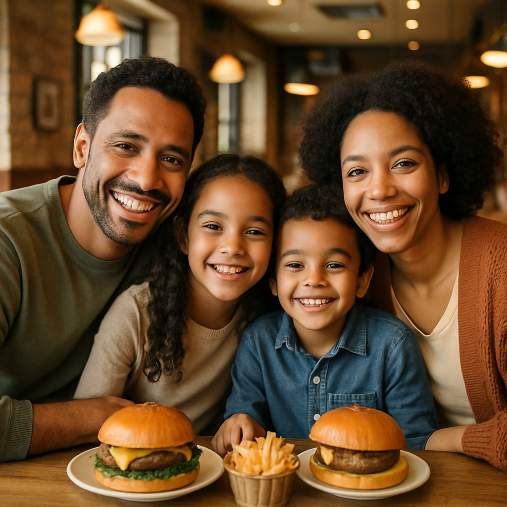Happy family at Joao's Burger Shop