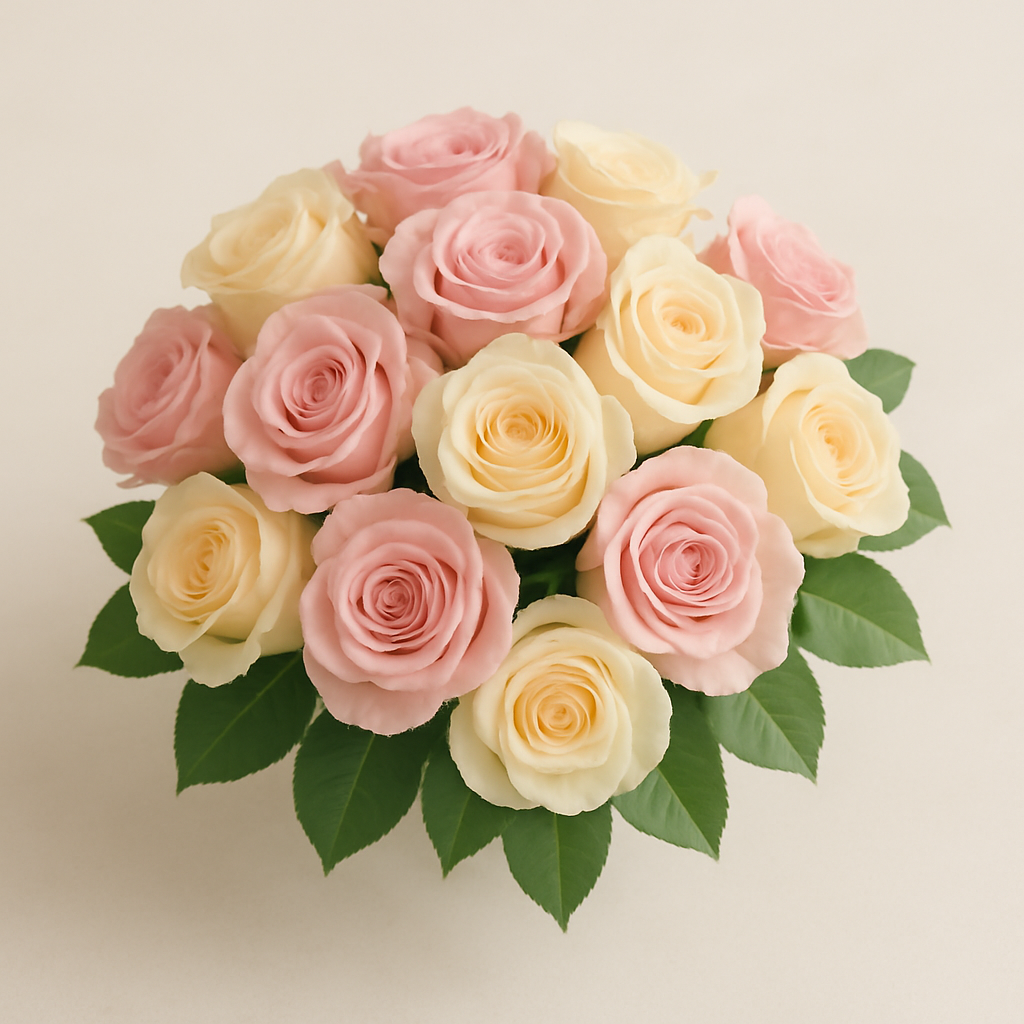 Класичний букет з рожевих і кремових троянд