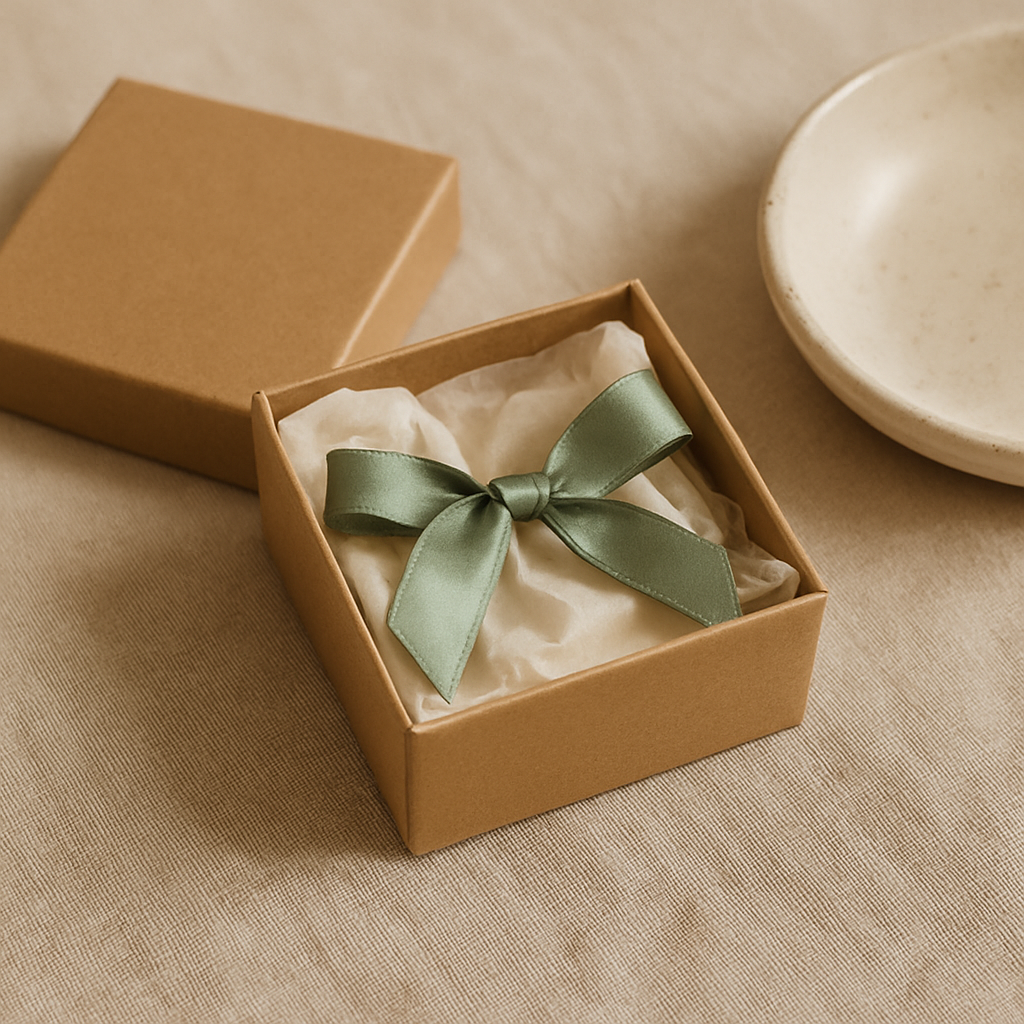 Handmade jewelry gift box with ribbon and tissue