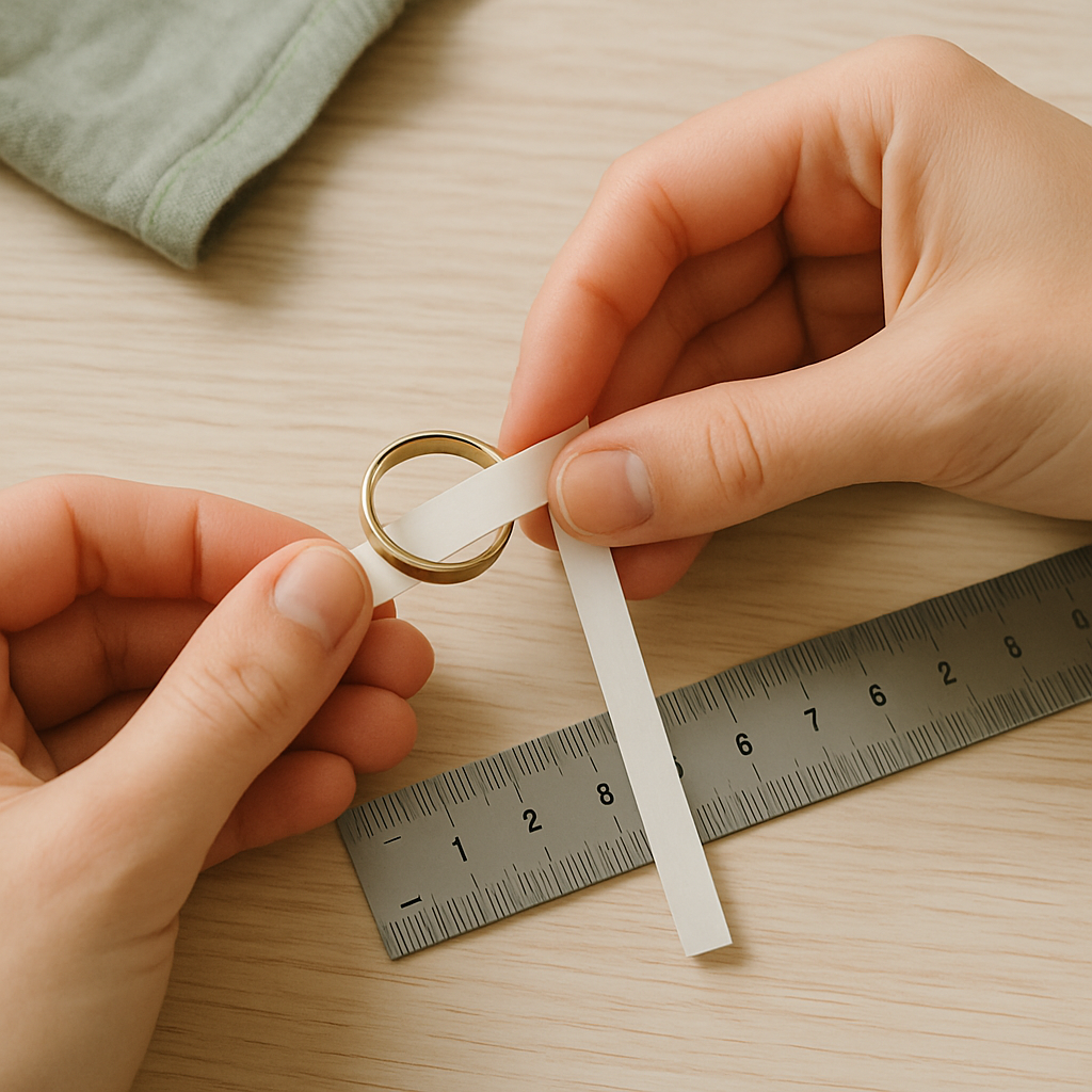 Measuring a ring with a paper strip and ruler