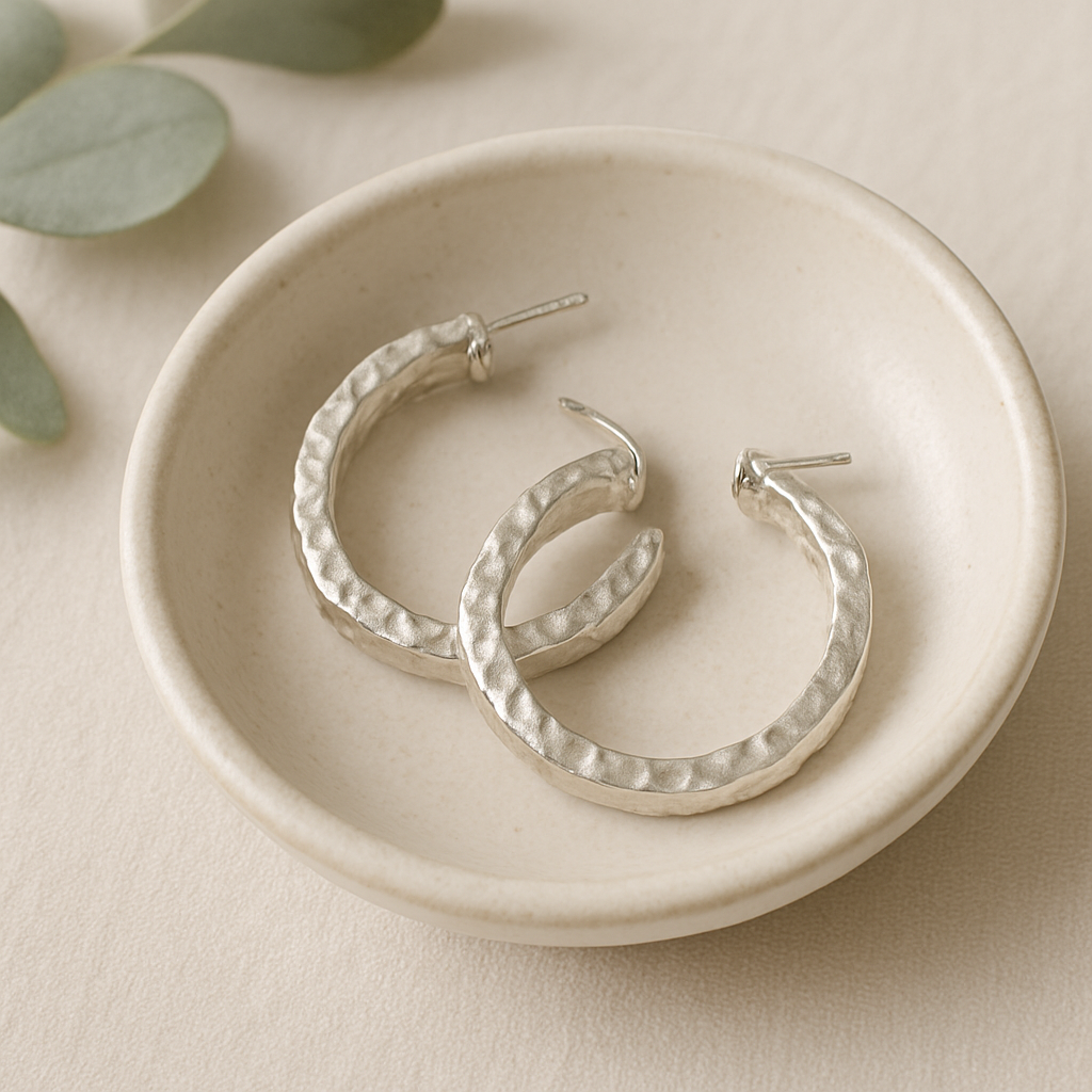 Textured silver hoop earrings