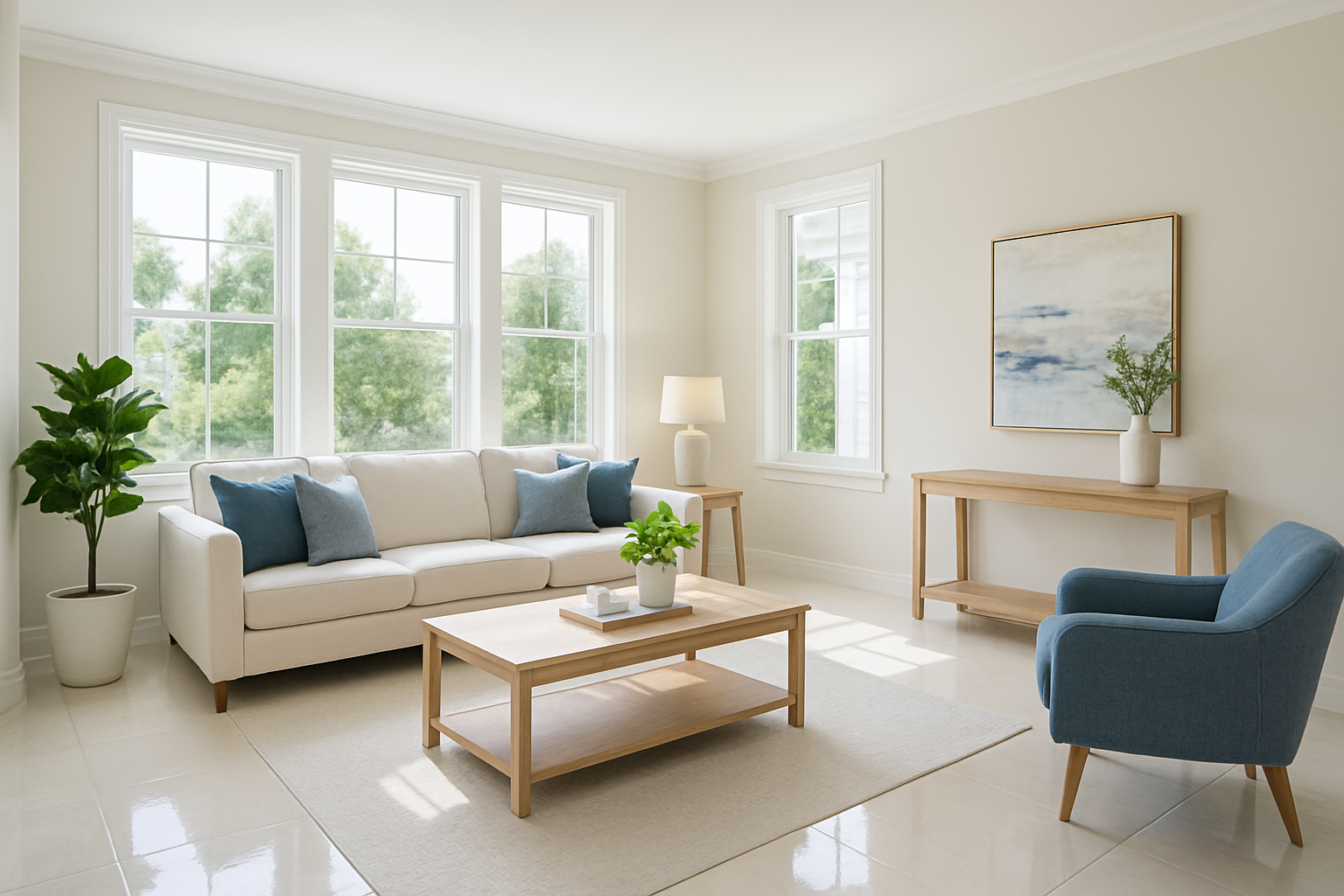 Bright interior freshly cleaned with sunlight and spotless surfaces