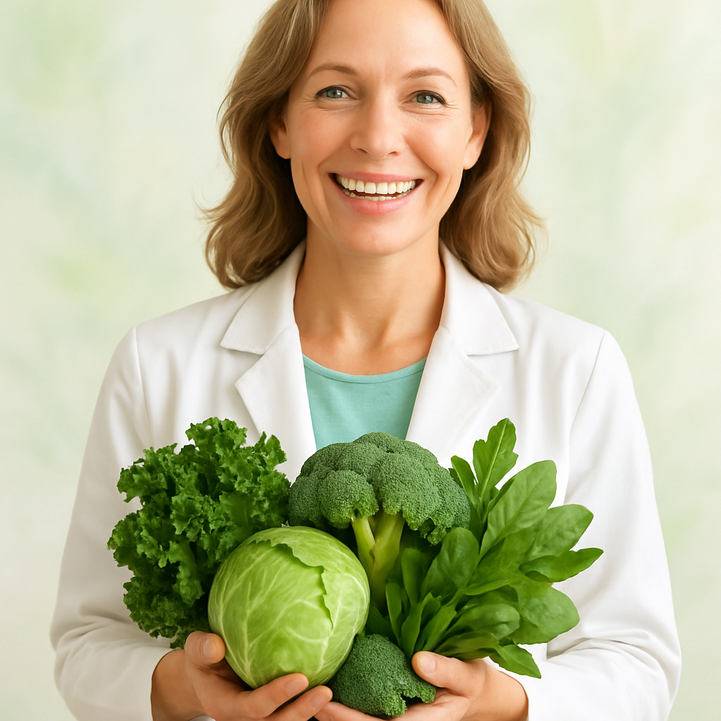 HealthMind Online contributor: nutrition expert holding fresh greens