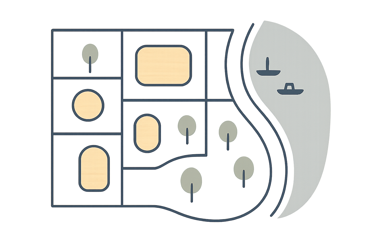 Stylized minimalist map showing North Dock Coffee location near the harbor
