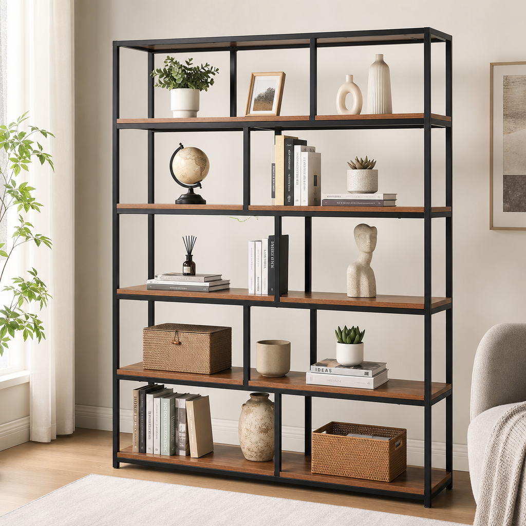 Multi-tier living room display shelves