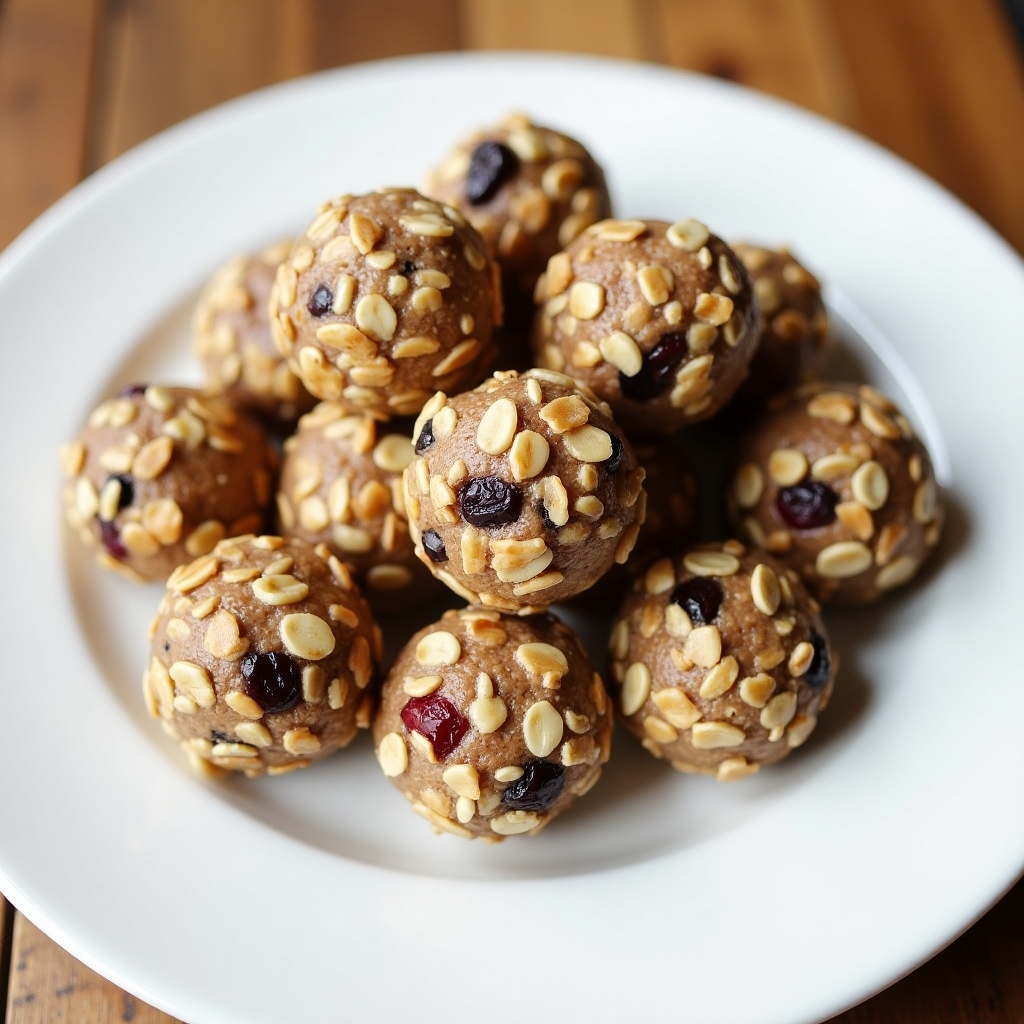 Homemade energy bites on a wooden plate, healthy snack for runners
