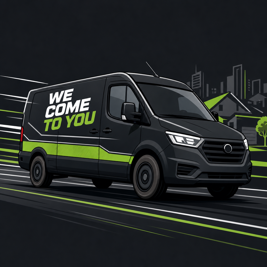 Van driving labeled We come to you
