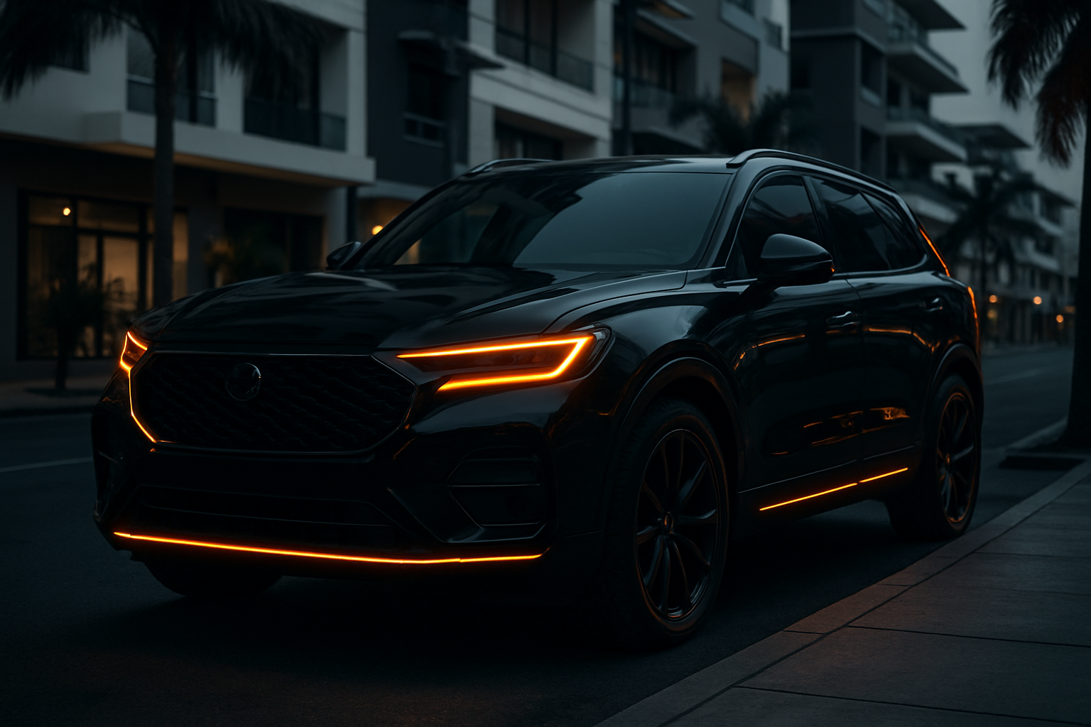 Premium black SUV with neon orange accents