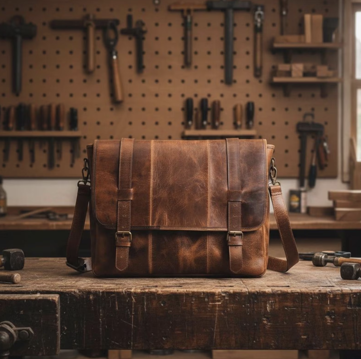 Classic European-style handcrafted leather messenger bag