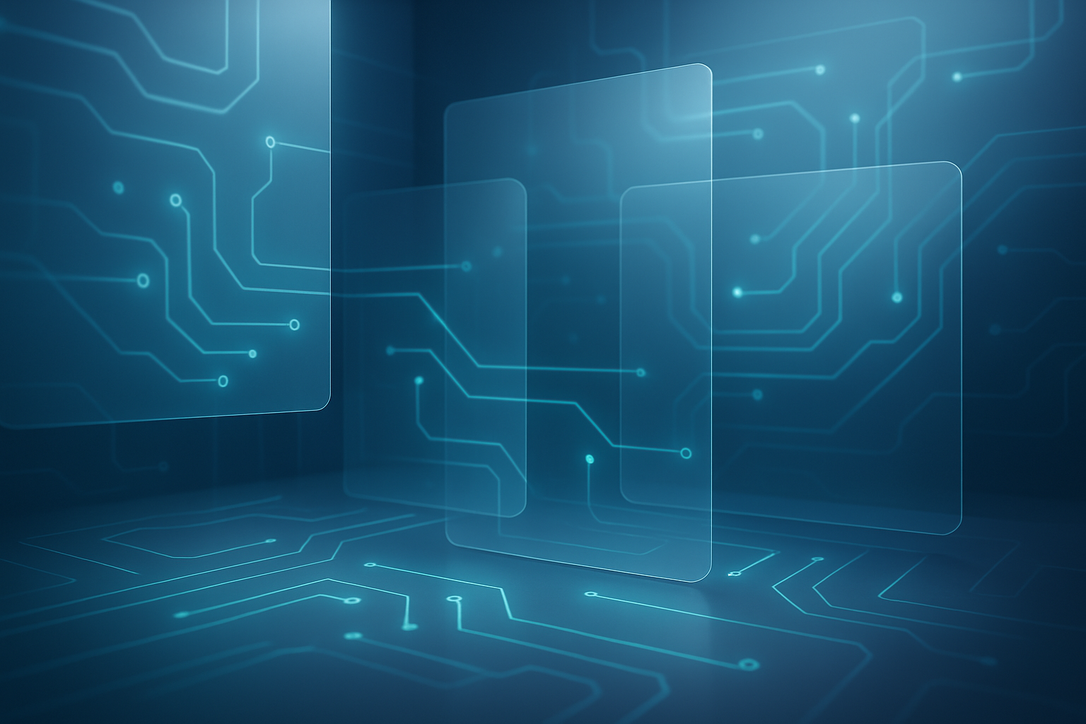 Abstract technology lab environment with glowing circuit motifs