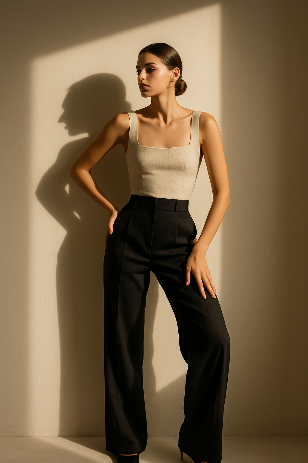 Minimal studio editorial with sculptural shadows