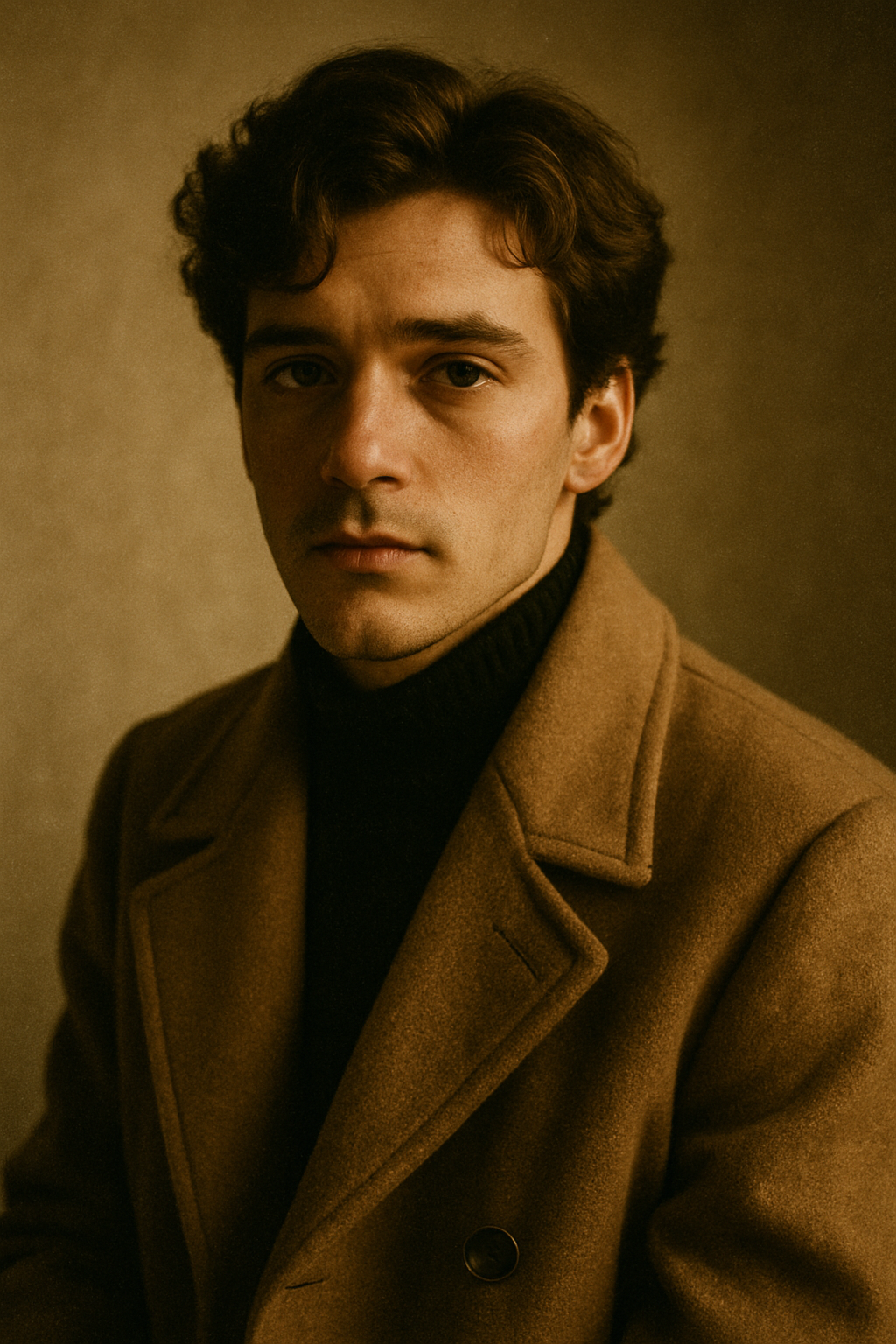 Analog-style portrait with soft grain and warm tones