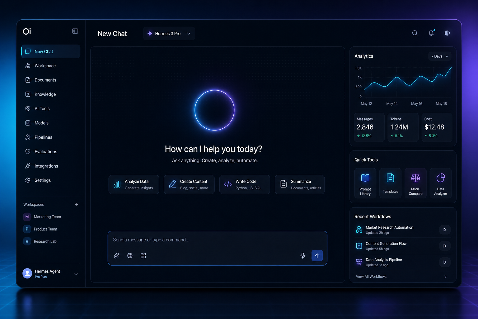 Open WebUI benzeri profesyonel AI platform arayüz ekranı