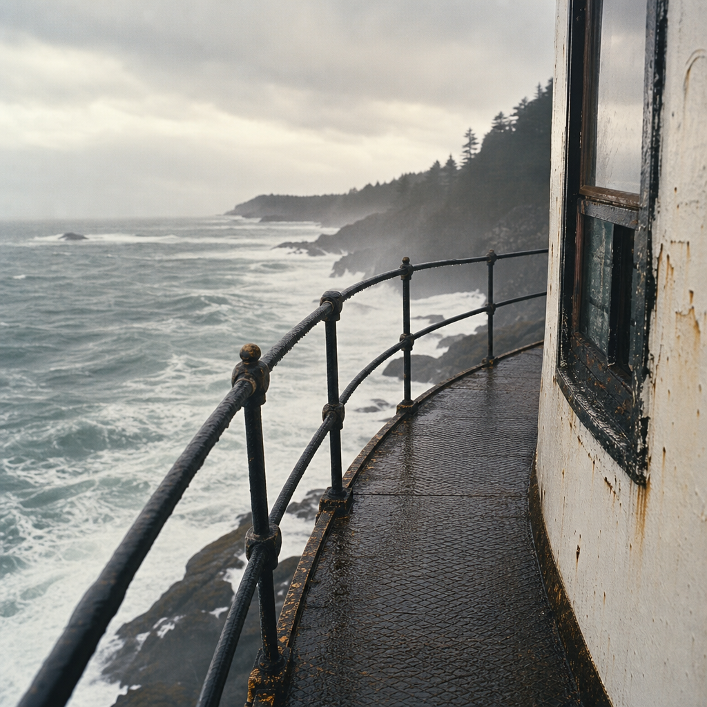 Keeper's walkway and rail in wind