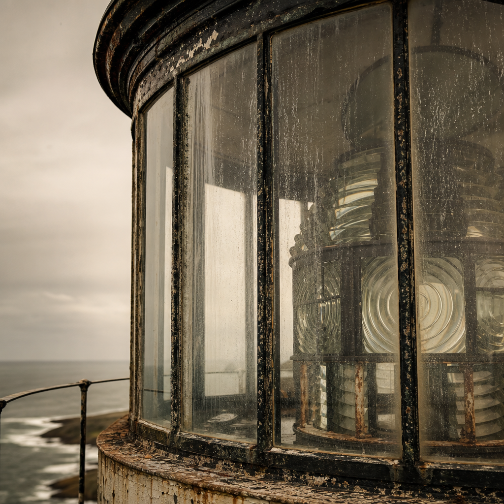 Lantern room detail with weathered glass