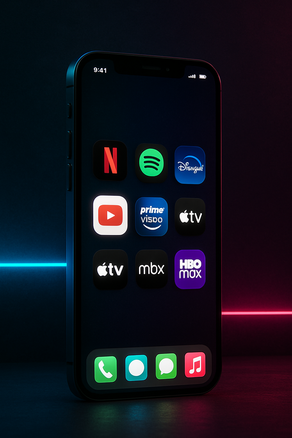 Smartphone moderno encendido con apps de streaming
