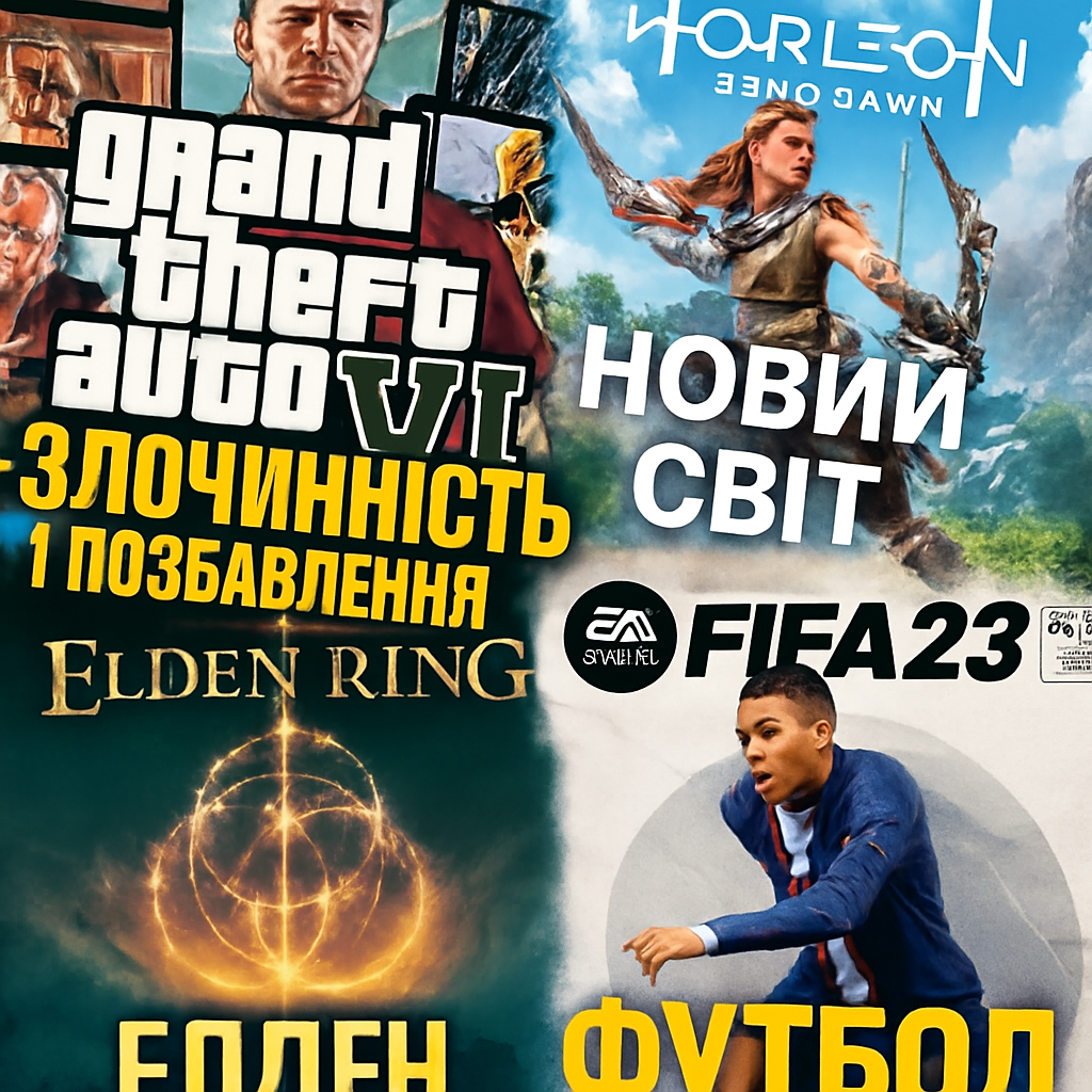 Динамічний колаж популярних відеоігор з українськими написами