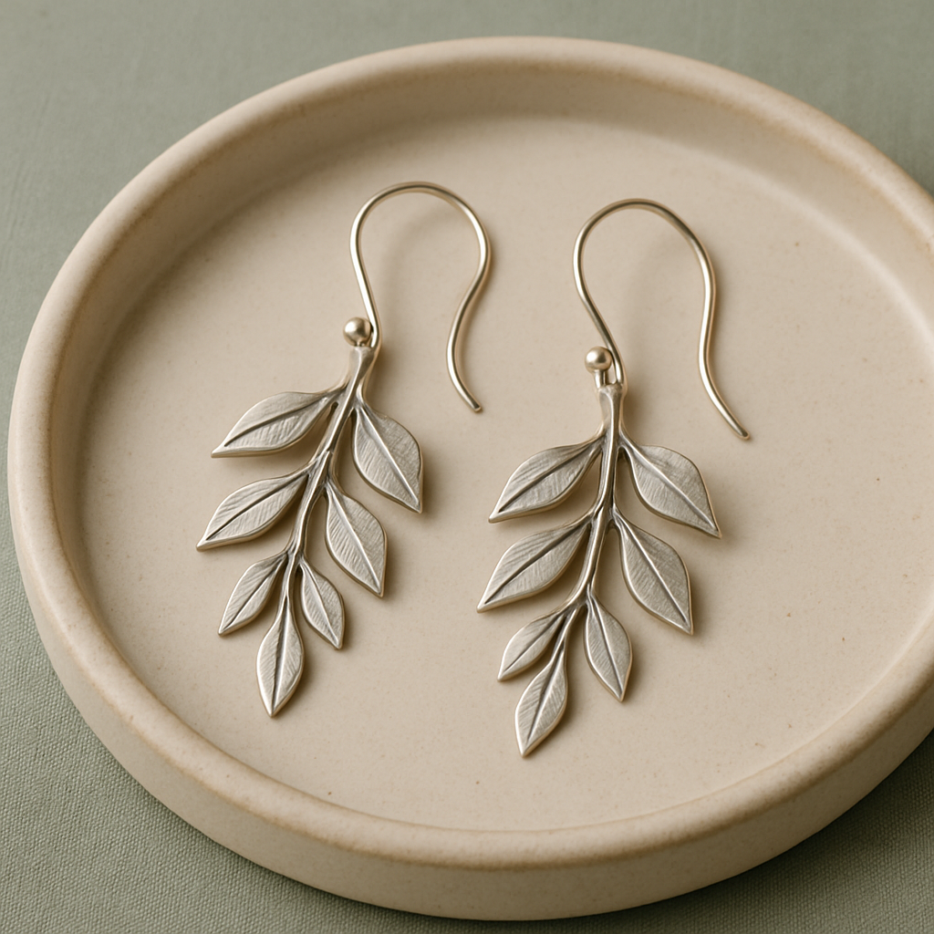 Pair of botanical-inspired silver earrings