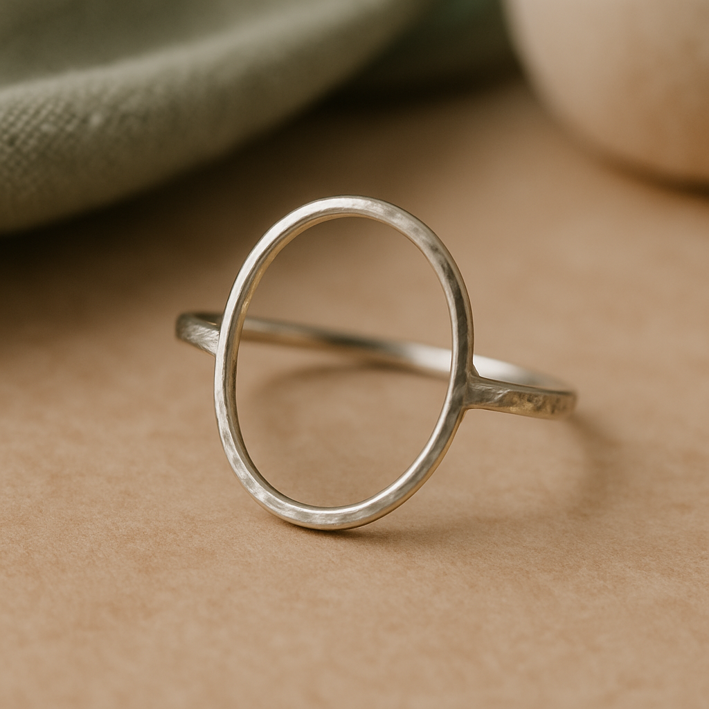 Moonlit halo ring with a hammered silver band