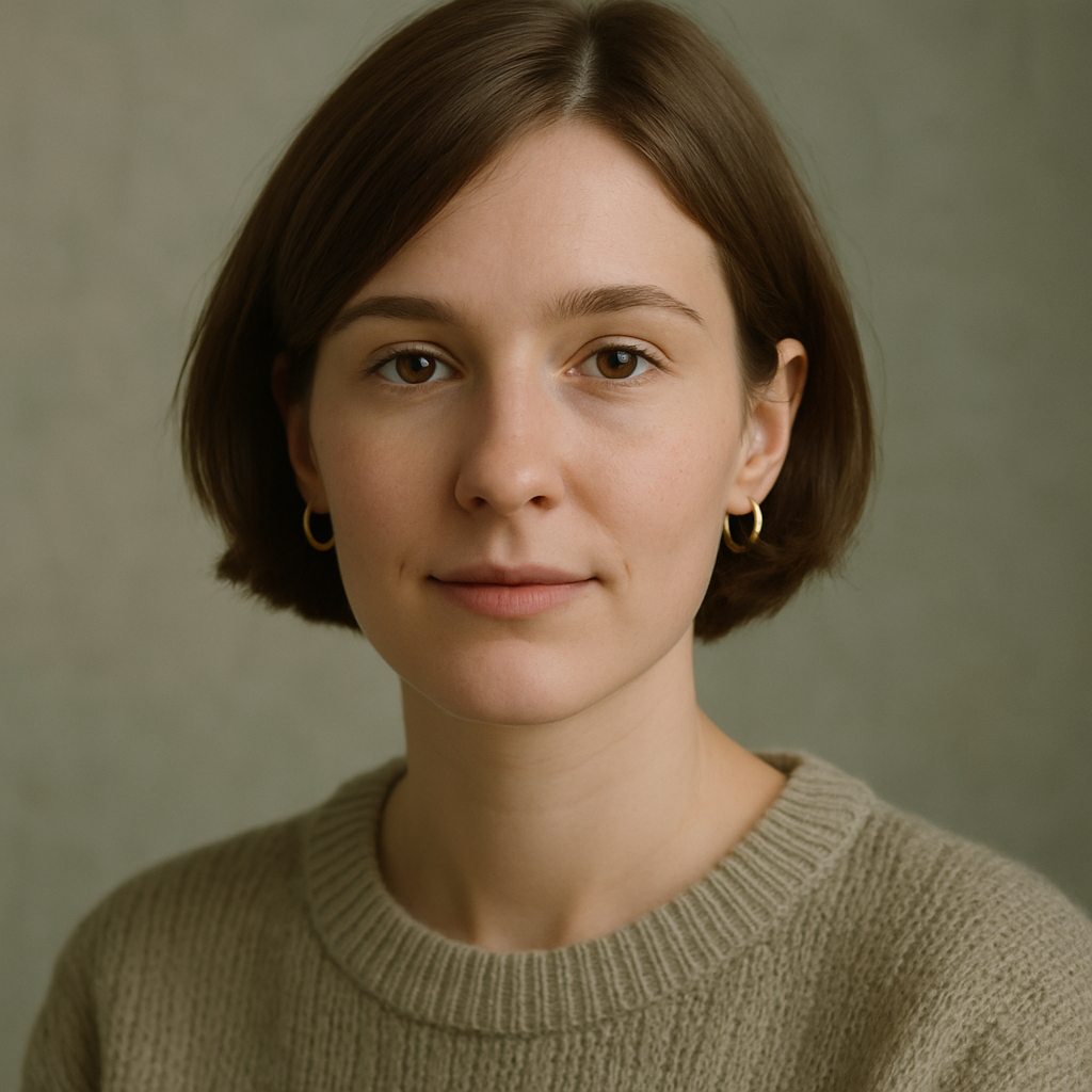 Woman with short bob wearing gold hoops