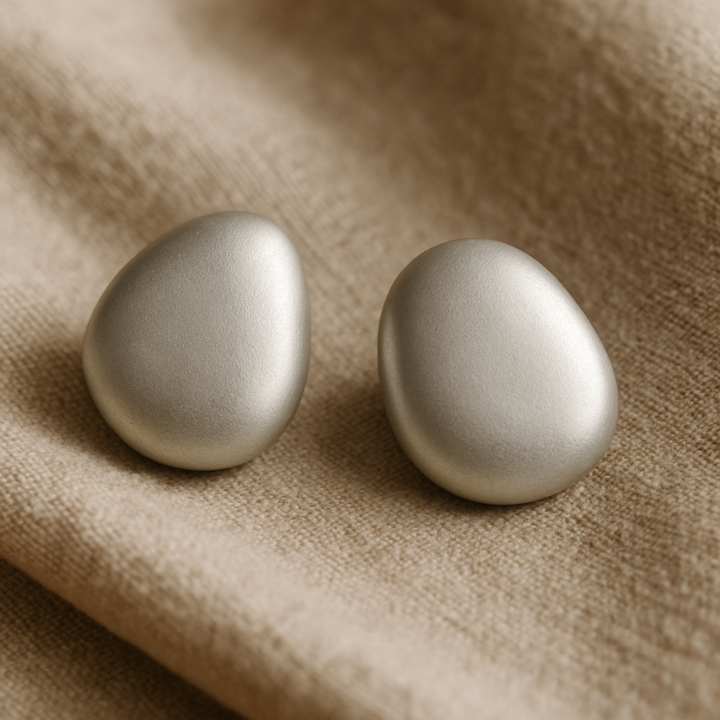 Smooth riverstone stud earrings in matte silver