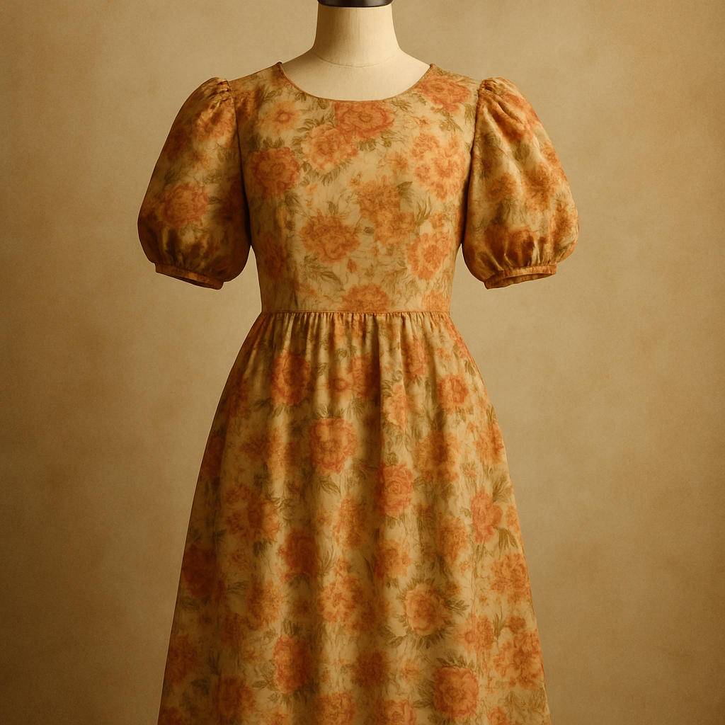 Warm floral midi dress with puff sleeves