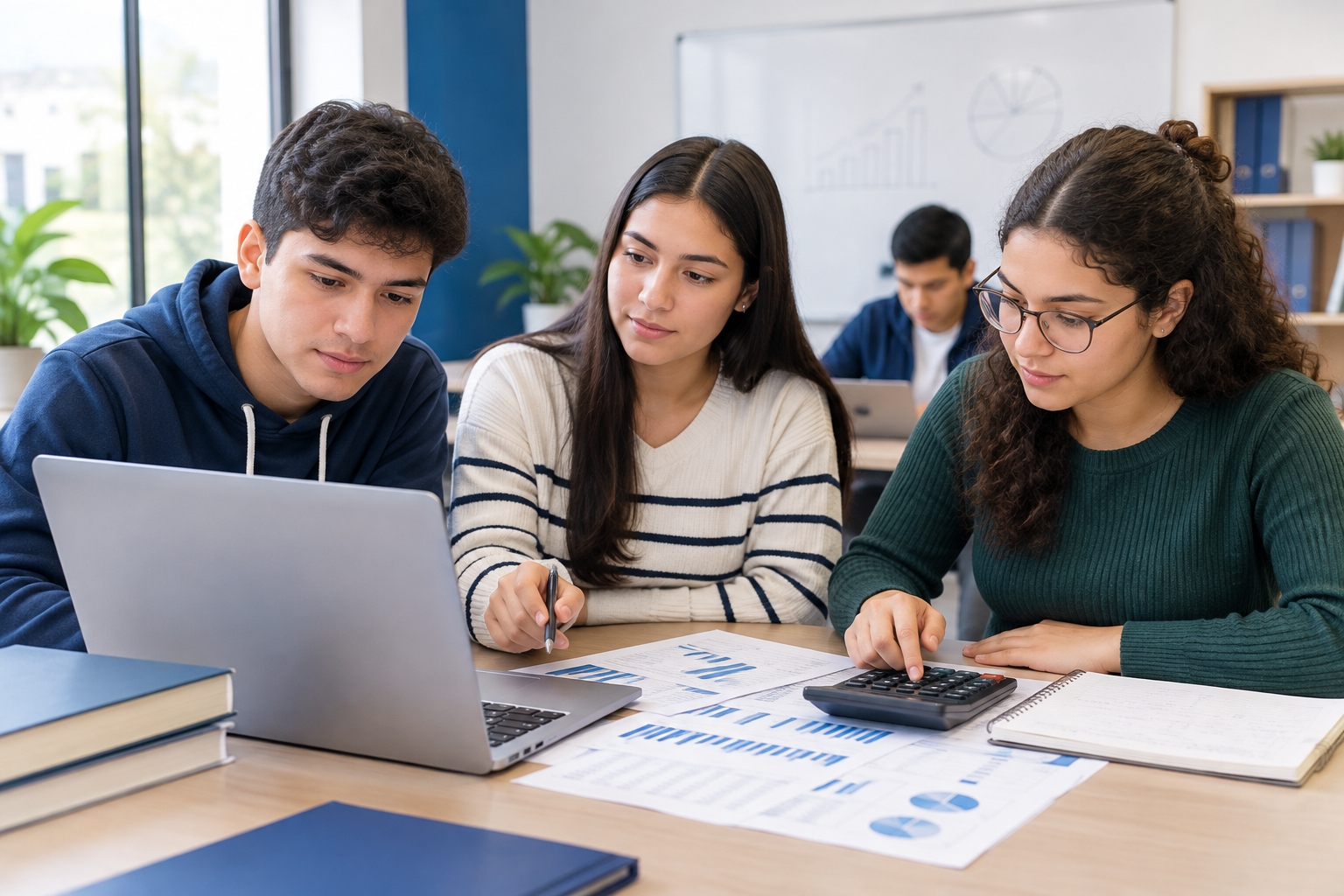 Clase de contabilidad con hojas de cálculo y análisis de balances