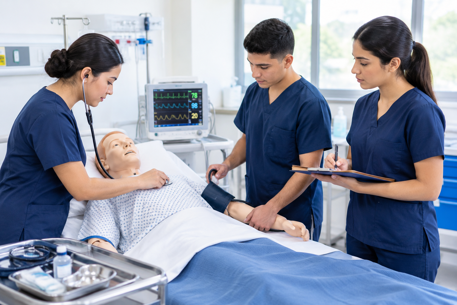 Curso de técnicas de enfermería con práctica de toma de signos vitales en simulador clínico