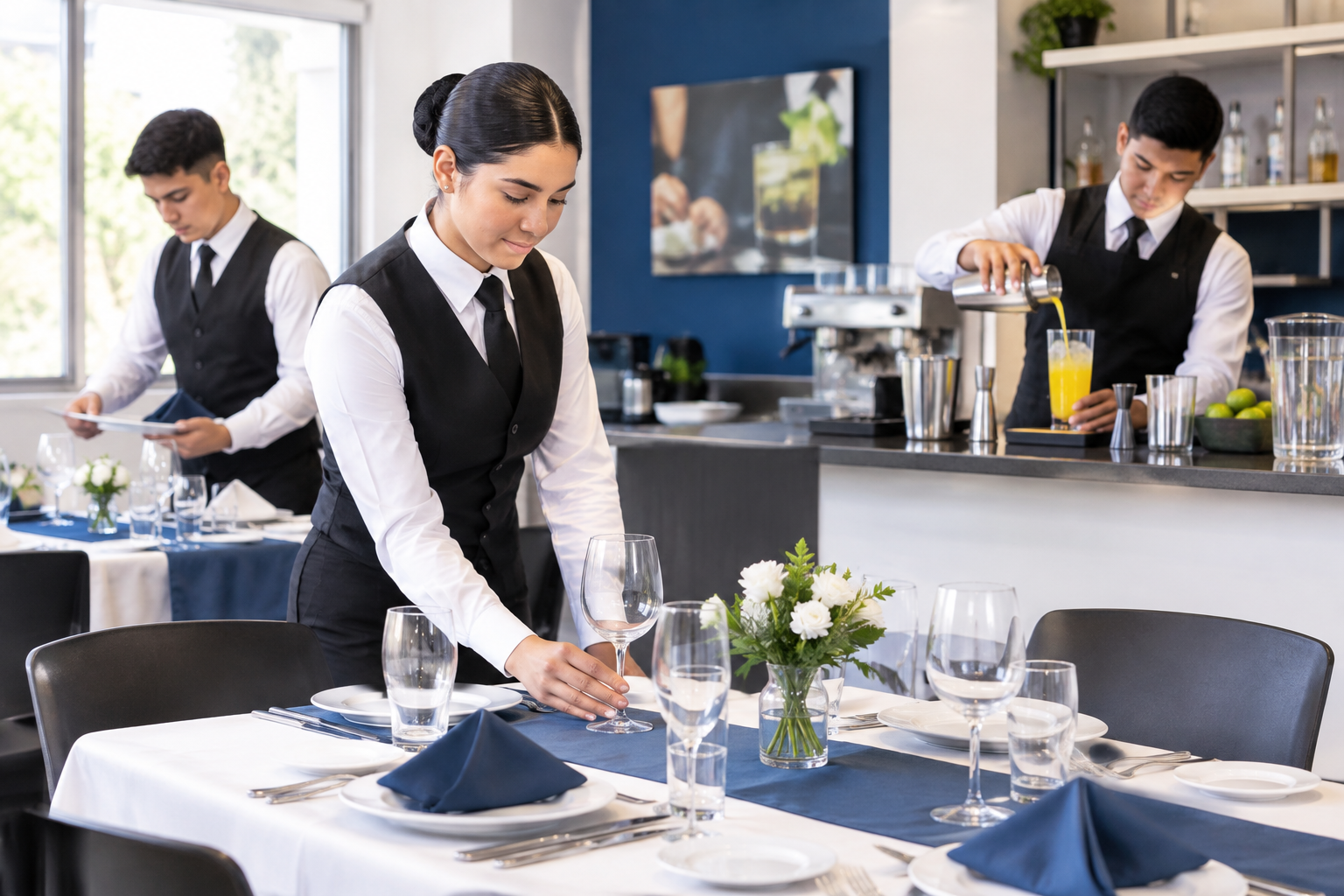Curso de mesa y bar con montaje de servicio, cristalería y preparación de bebidas sin alcohol