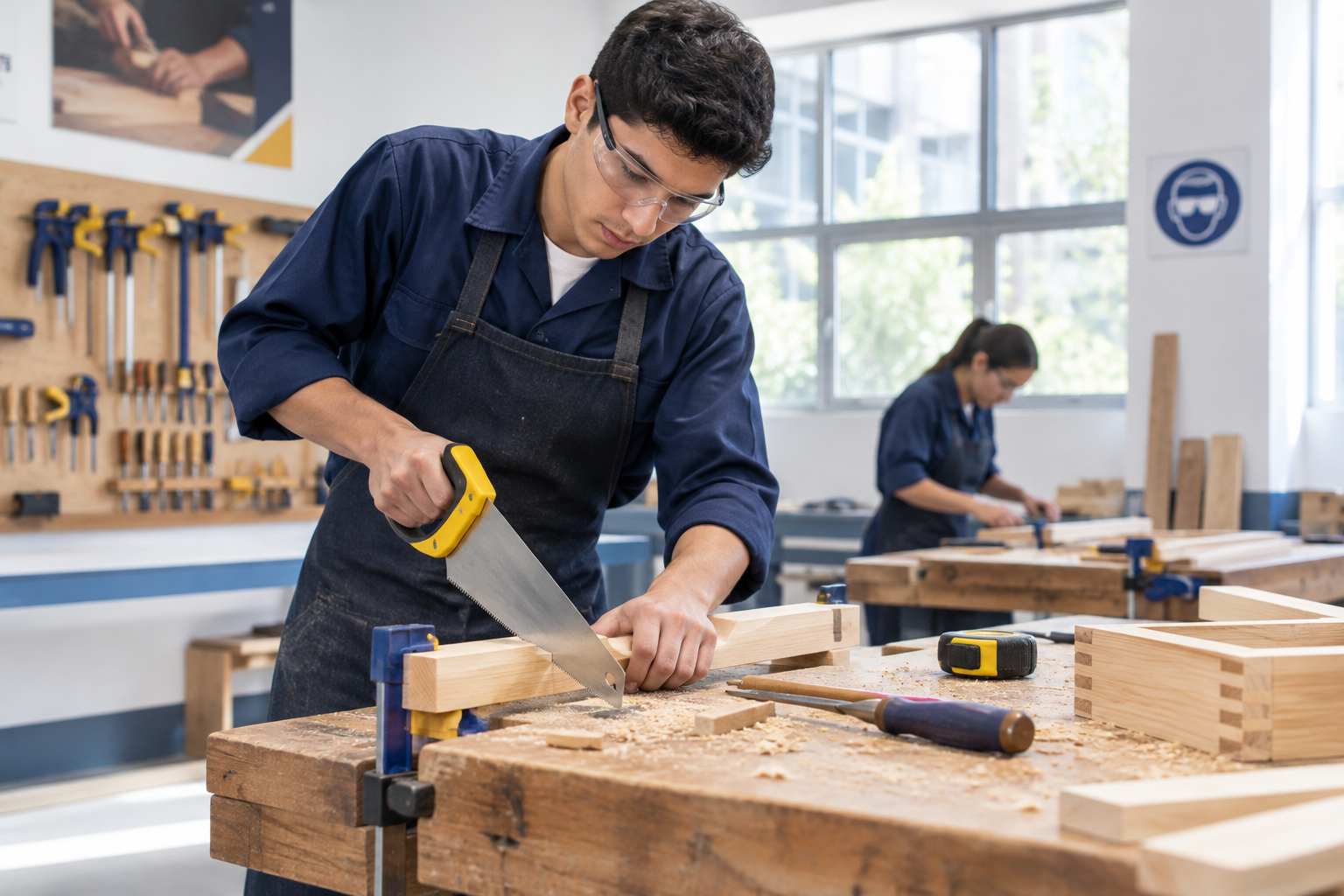 Curso de carpintería básica con banco de trabajo, serrucho, formón y ensamblaje de madera