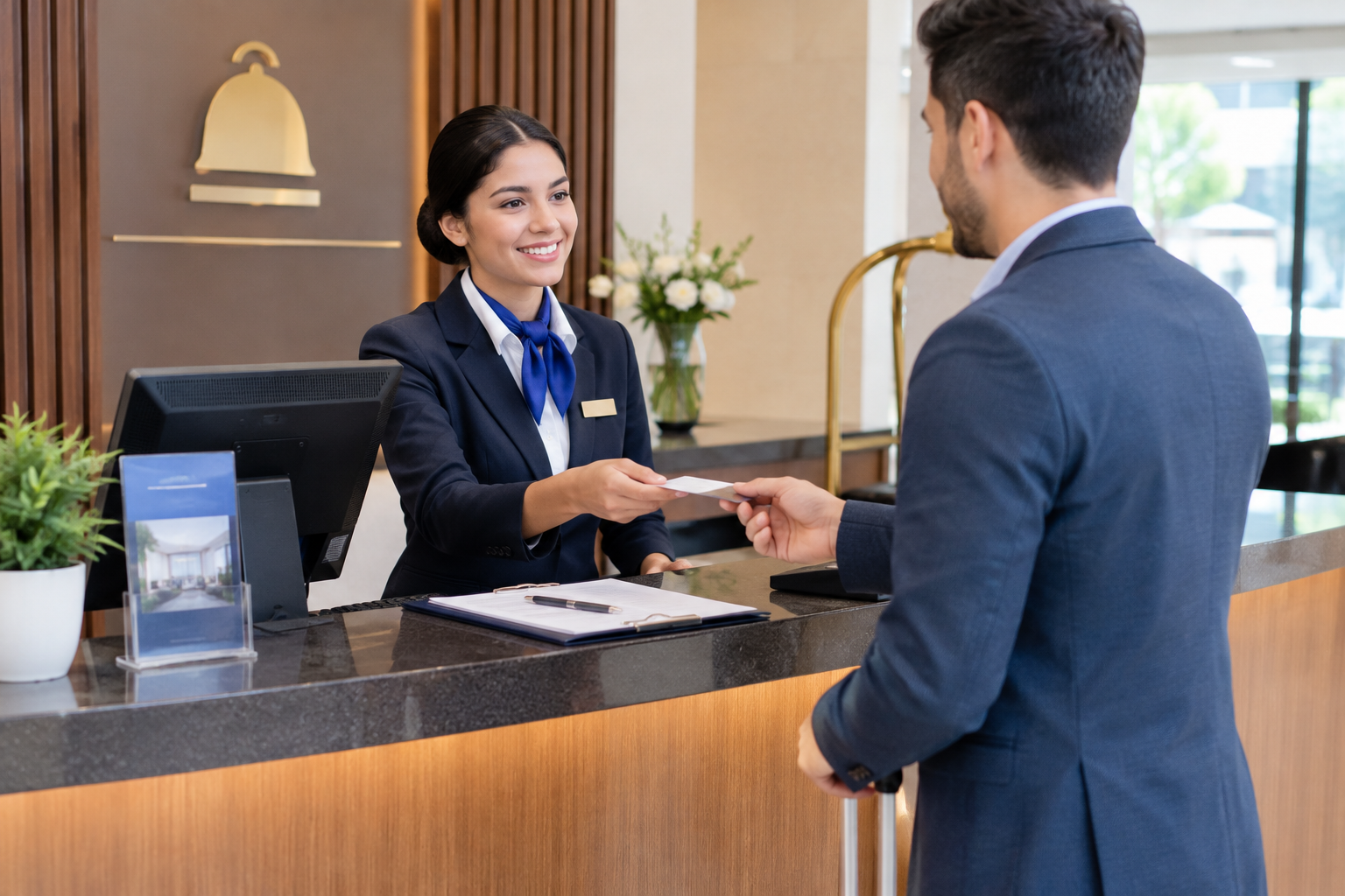 Curso de gestión hotelera con práctica de atención en recepción, check-in y protocolo de servicio