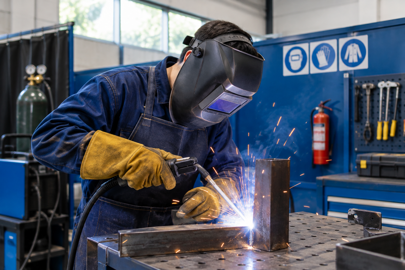 Curso de soldadura y pailería con práctica segura en cabina técnica, careta y chispa controlada